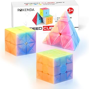 Roxenda Magic Cube Set Original Speed Cube Set with 2 x 2 3 x 3 Pyramid Speed Cube Easy Turning & Smooth Play Jelly
