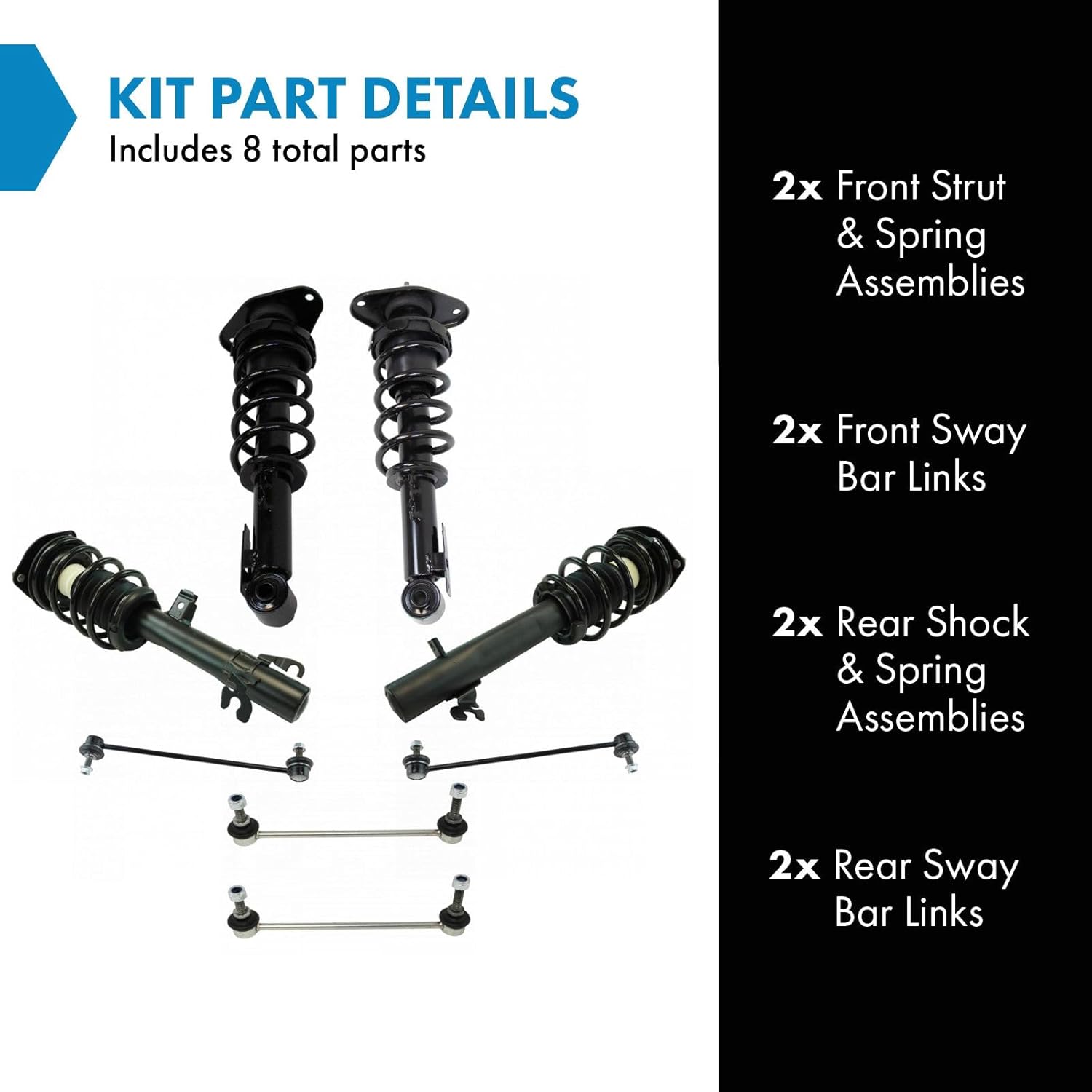TRQ Front and Rear Suspension Kit Complete Strut & Coil Spring Assembly Shock & Spring Strut Assembly Sway Bar Stabilizer Link Compatible with 2007-2013 Mini Cooper