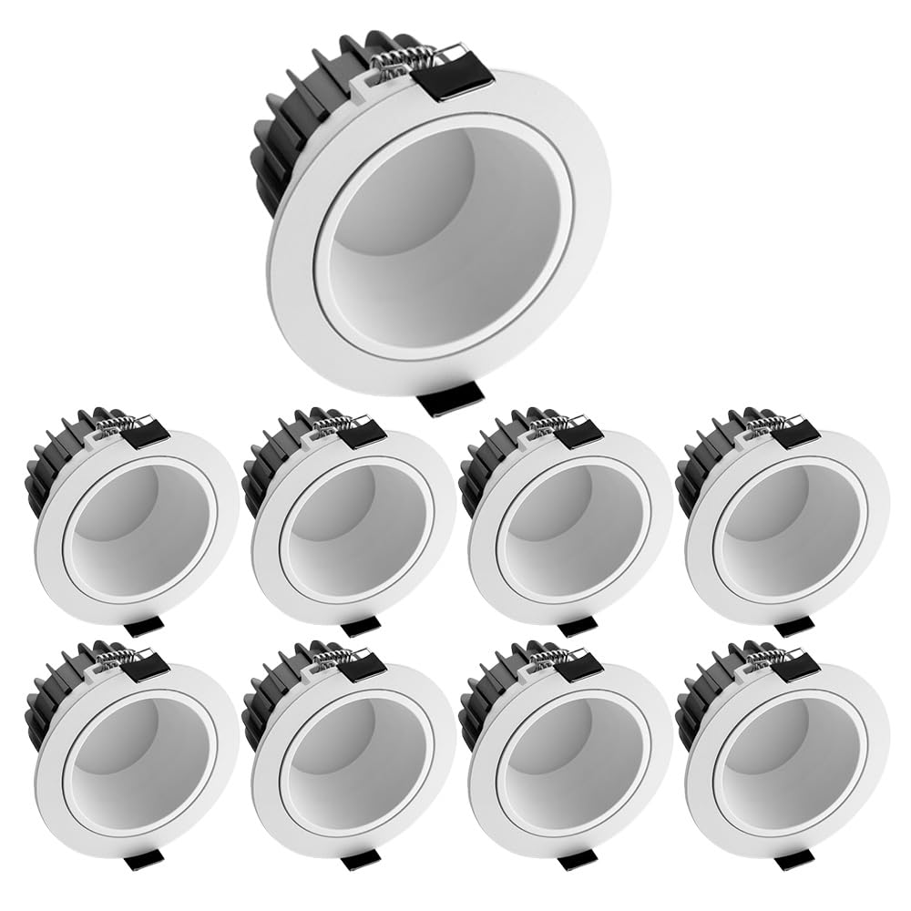 SANBDDLYY 10W LED Recessed Downlight Baffle Trim - Selectable 3000K/4000K/6000K Ultra-Thin Round Aluminum Panel Efficient Lighting for Home and Office(9-pcs,6000K)
