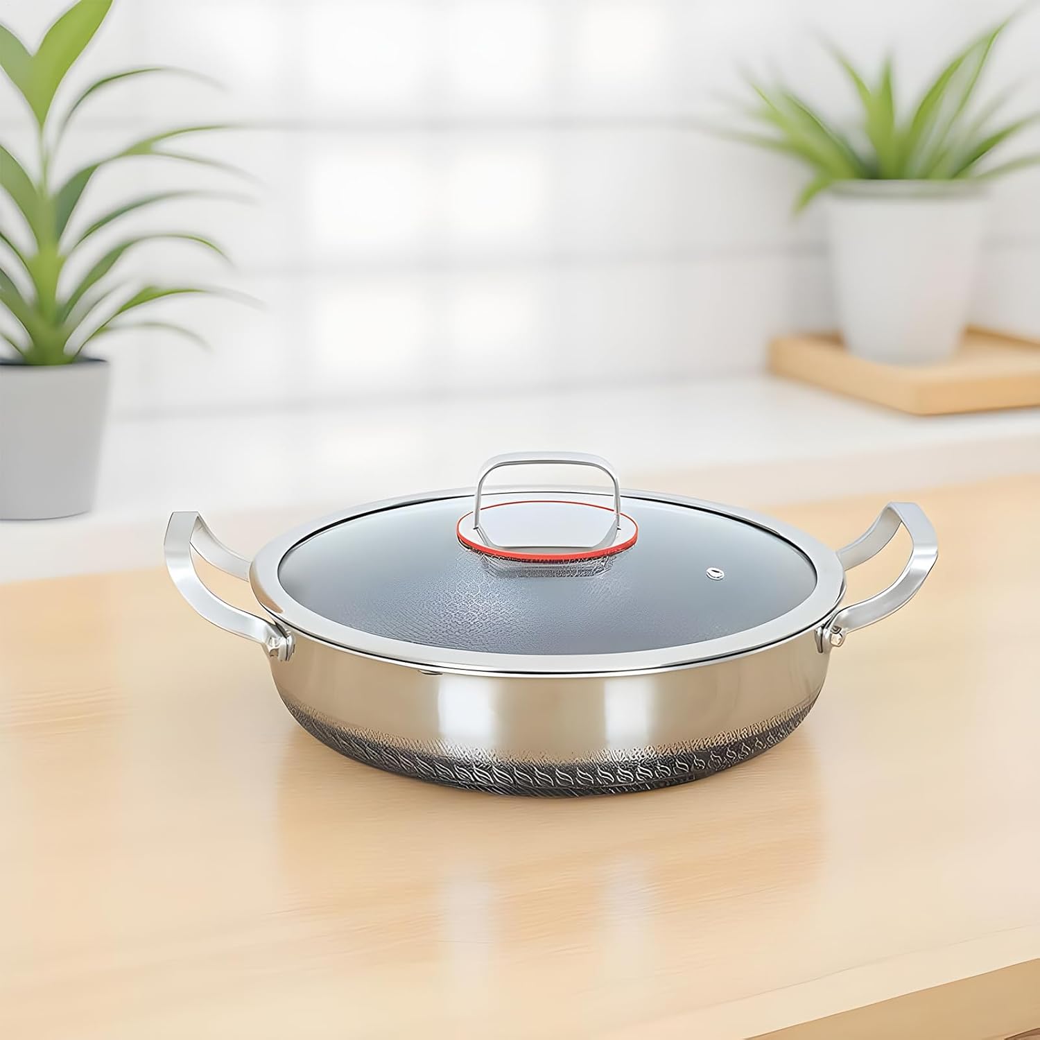 Saute Pan - Stainless Steel Double Handled Skillet with Lid | Nonstick Large Frying Pan | Portable Double Handle Pot | for Home Restaurant Camping Searing Baking Stir-Fry Omelette Fish Eggs