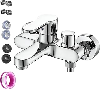 Badewannenarmatur, Wannenarmatur Mischbatterie, Wasserhahn Badewanne, Duscharmatur, Mischbatterie, 2 Auslässen, Verdickt, Brausethermostat, Chrom Aufputz Wasserhahn Für Dusche Und Wanne, Silber