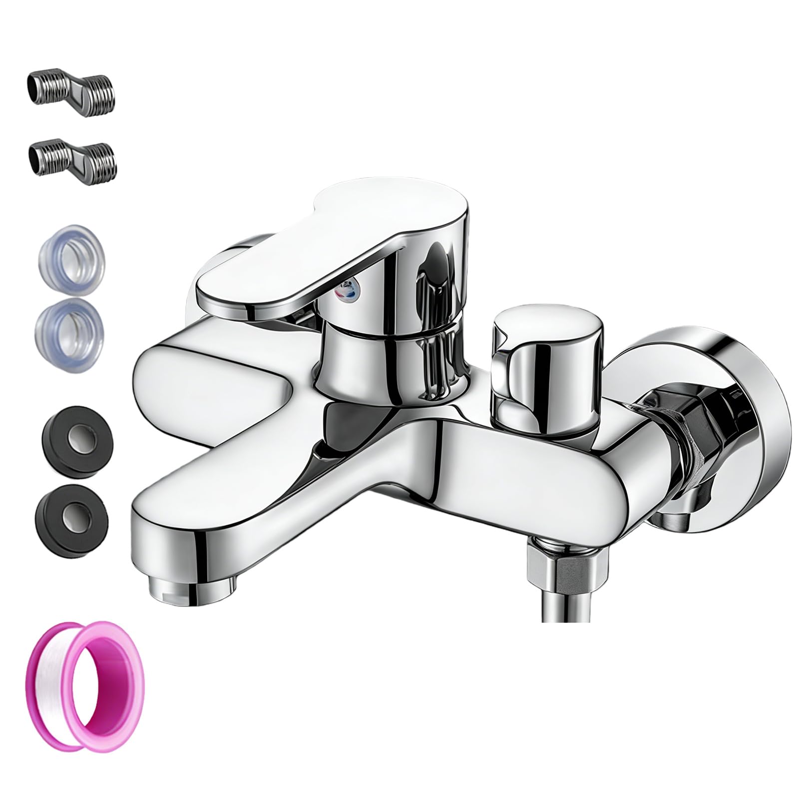Badewannenarmatur, Wannenarmatur Mischbatterie, Wasserhahn Badewanne, Duscharmatur, Mischbatterie, 2 Auslässen, Verdickt, Brausethermostat, Chrom Aufputz Wasserhahn Für Dusche Und Wanne, Silber