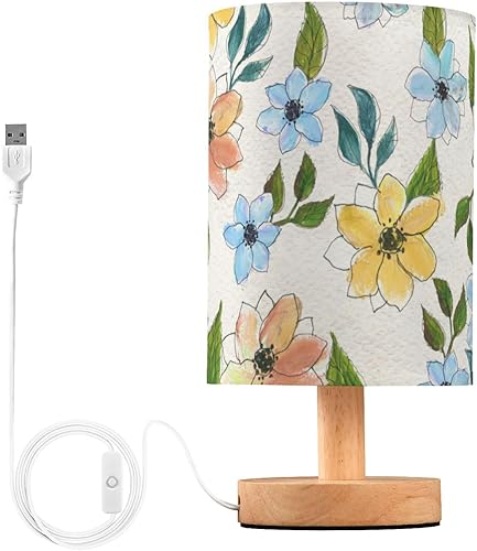Miniatura 2 de Luces nocturnas Lámpara de mesa auxiliar de arpillera Blanco Azul Flores Luz Nocturna para Niños Casa Oficina