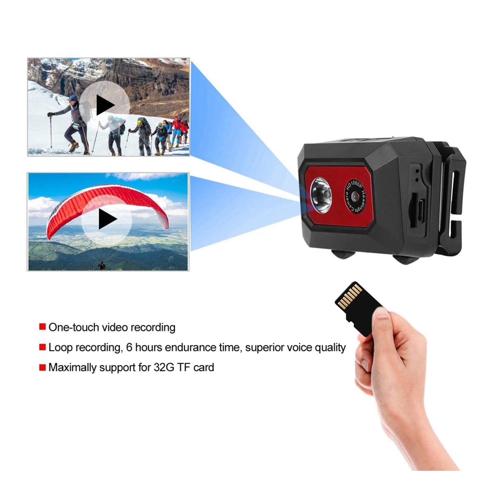 Videocamera d'azione Super HD 1080P DV Telecamera sportiva montata sulla testa Registratore DVR