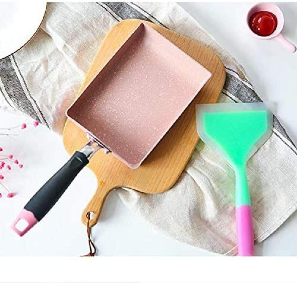 Square Nonstick Grill Pan and Omelet Pan with Wooden Handle-Rose