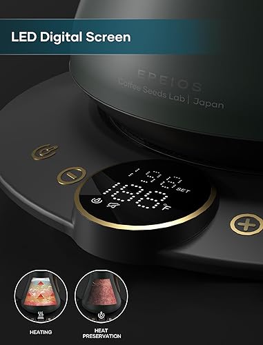 Miniatura 6 de Hervidor eléctrico de cuello de cisne con control de temperatura de ± 1 ℉ para verter sobre café y té, calentamiento rápido, acero inoxidable sin