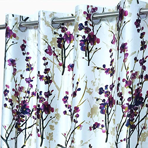 Image of 7 Feet Polyester Floral Light Filtering Door Curtains for Living Room, Bedroom & Hall, Eyelet Top, Wine Printed and Solid Plain Curtain Set of 3