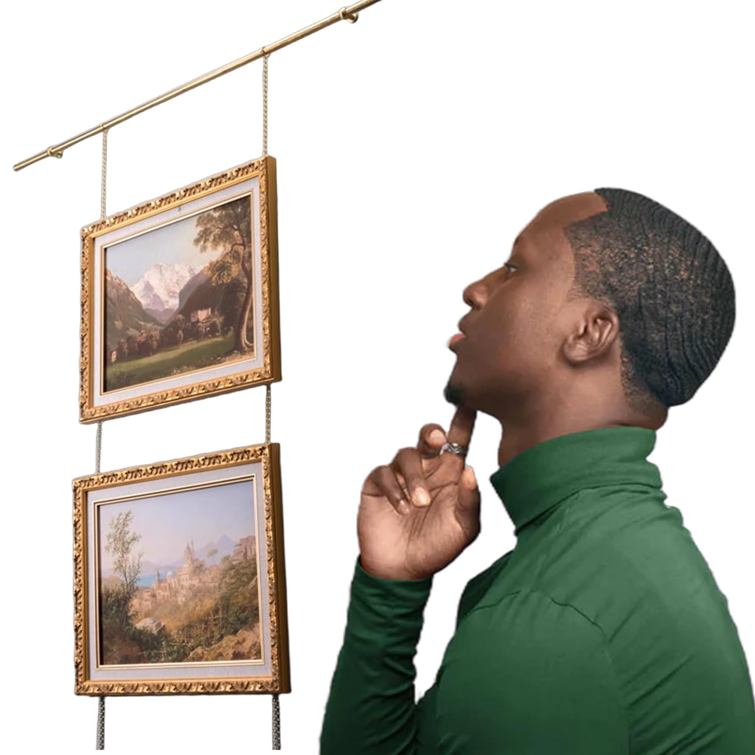 Crochets et fil réglables pour accrocher des tableaux - Solution de suspension robuste pour art mural, toile de bureau et présentoirs sur rail