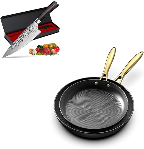 imarku Cuchillo de chef de Damasco de 8 pulgadas, cuchillo de cocina de acero inoxidable alemán HC, diseño martillado a mano y sartenes