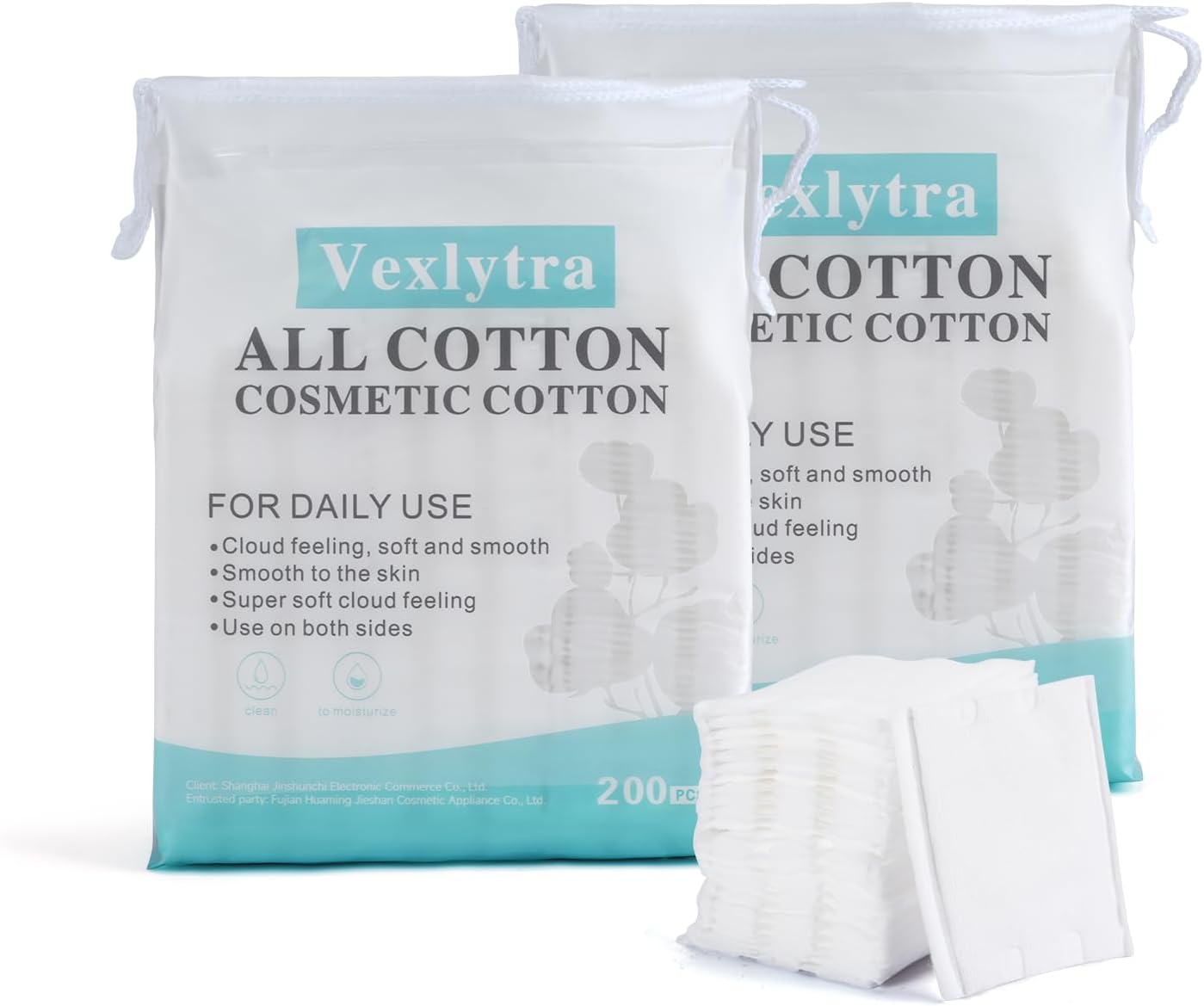 Square Cotton Pads for face, Cotton Squares for Face, Lips & Eyes, 100% Pure Cotton, Hypoallergenic, Ultra-Soft & Lint-Free for Gentle Skincare (200PCS)