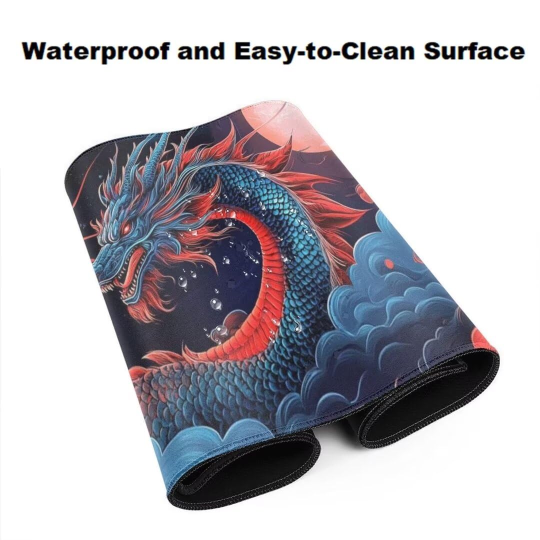 Drache Mauspad 1600 x 800mm, Mousepad XXL Schreibtischunterlage Fantasie Mouse Pad, Wasserdicht und Rutschfest Gaming Mauspad, Verbessert Präzision, Gaming-Mauspads für Pc und Gaming Zubehör qw497