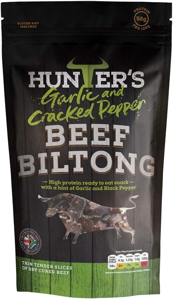 Just Launched! Sliced Beef Biltong Seasoned with Cracked Pepper & Garlic - 500grams - 24hr Delivery