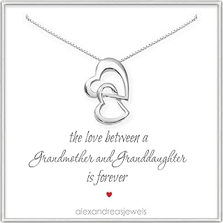 Sterling Silver Double Heart Necklace, Grandmother Birthday Gift, Mother's Day Gift Necklace for Grandma, Grandmother Valentine's Day Gift Necklace (24 inches)