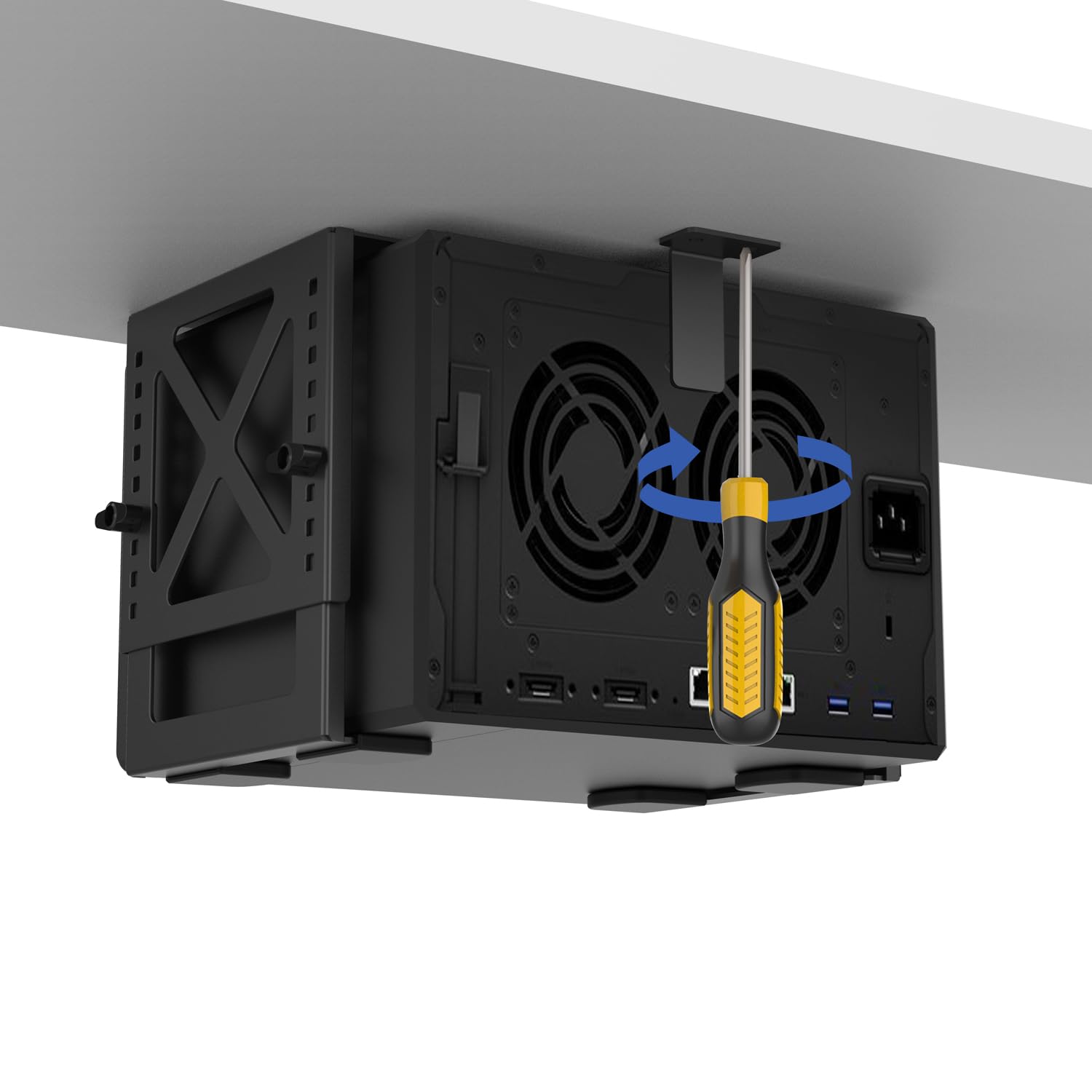 Monzlteck Support réglable sous le bureau pour PC ou NAS, compatible avec NAS de bureau (stockage en réseau), CPU, UPS, tour de bureau à petit facteur de forme. Xbox Series X, OptiPlex7000/7010