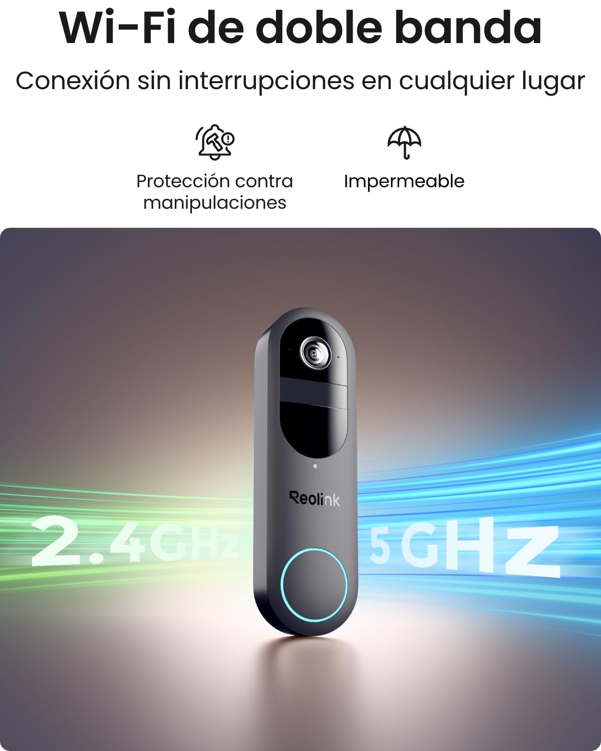 Reolink Timbre con Camara Exterior, 2K HD, Battery Video Doorbell (2nd Gen) | Vista 1:1 cuerpo, Inalámbrico/cableado, Wi-Fi 2,4/5 GHz, Almacenamiento local, Detección IA, Notificaciones inteligentes