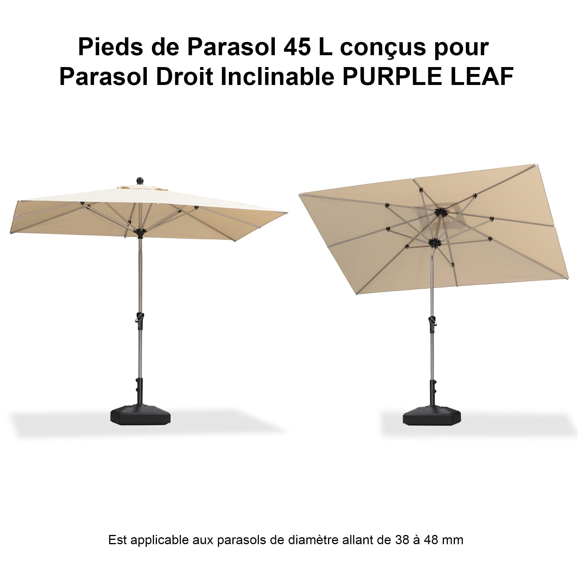 PURPLE LEAF Pied de Parasol MLB45 avec Roues, Charge max 70 kg, Noir Base