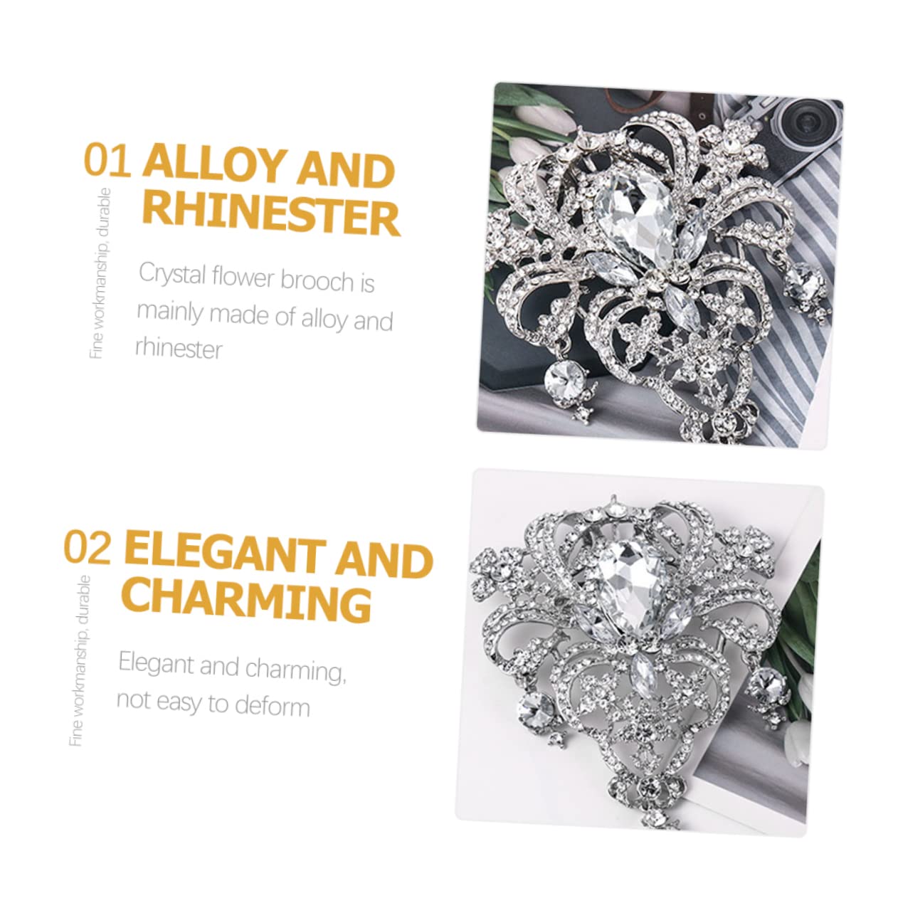 BESTYASH broche de diamantes de imitación broche de flor de pedrería brillante ramo de novia joya decoración de alfiler para mujer alfileres de ramo aleación Silver