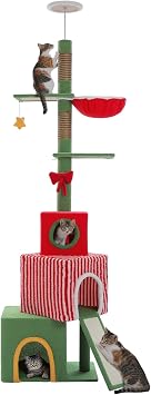 Floor to Ceiling Cat Tree, 6-Tier Tall Cat Tower Adjustable Height 83"-108.7" with 3 Spacious Condos, Scratching Posts, Climbing Ladder, Hammock & Detachable Cat Toy for Indoor Cats
