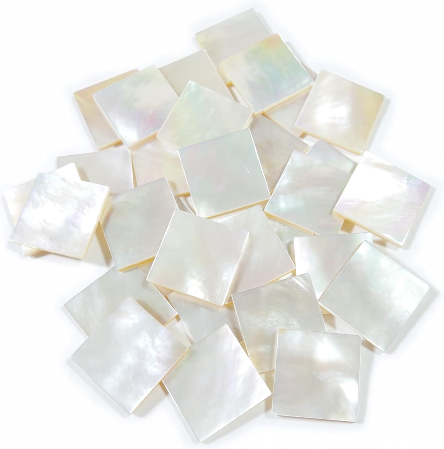 Yuan's 25 Pcs 1.5cm(0.59'') Square White Sea Mother of Pearl MOP Shell. One or Two Side Polished. (1.5cm(0.59''') Square x25 pcs, White Mother of Pearl)