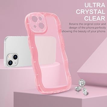 DUEDUE for iPhone 13 Mini Case, Clear Case for iPhone 13 Mini Cute Curly Wave Frame Shape Clear Cover Soft TPU Silicone Shockproof Protective Women Girls Phone Case for iPhone 13 Mini Case 5.4, Pink