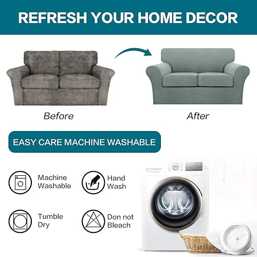 Miniatura 8 de Turquoize Fundas de sofá de 3 piezas para sofá de 2 cojines individuales, paquete de 2 fundas para silla, color cian oscuro