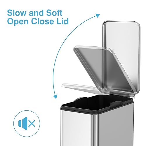 Miniatura 3 de BETHEBEST Basurero de baño con tapa de cierre suave, cubo de basura de acero inoxidable de 2.6 galones con papelera extraíble para baño, dormitorio,