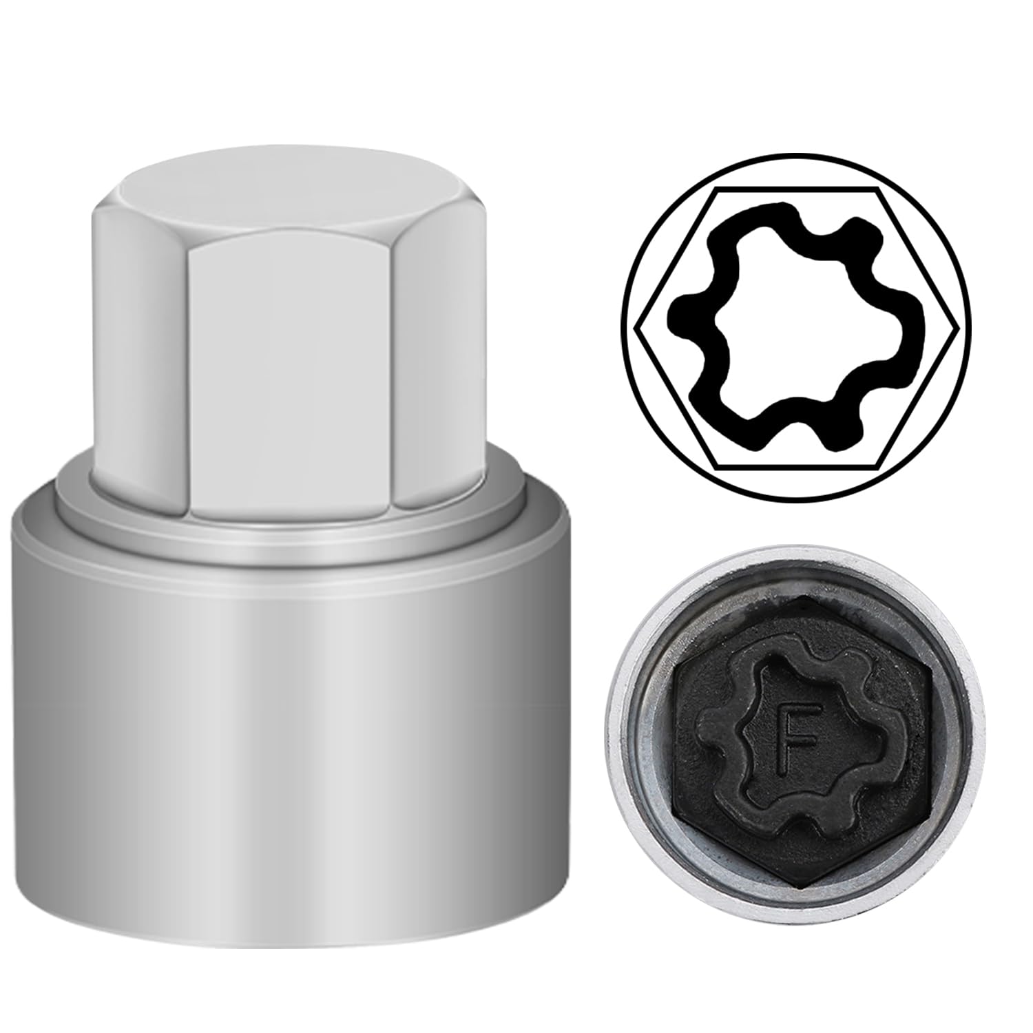 F Wheel Locking Nut Key Compatible with Audi Series, (Socket OD 27mm - ID 25mm), Wheel Lock Nut Socket Adapter, Wheel Anti-Theft Lug Nut Removal Tool, Anti-Theft Screw Remover-image-8