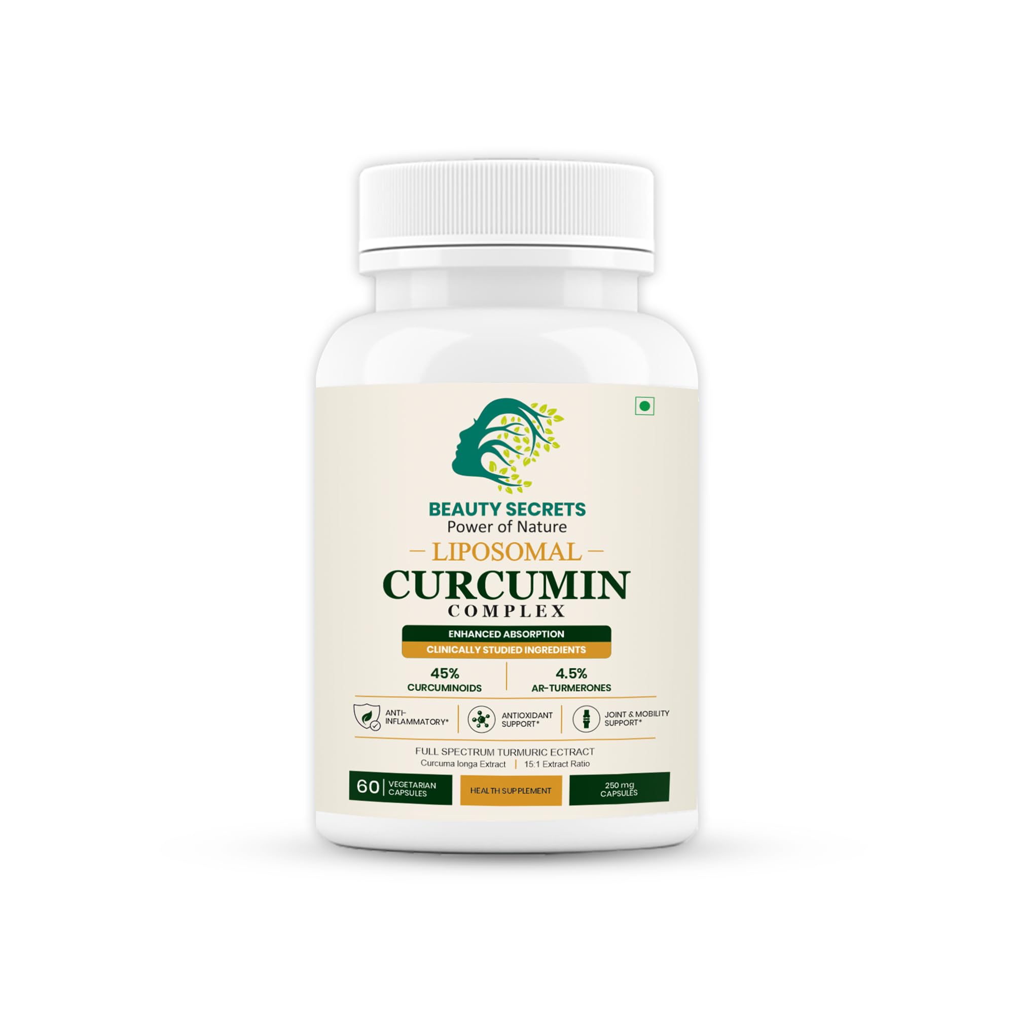 Beauty Secrets Liposomal Curcumin | 59X high absorption | 60 Veg Capsules | 15:1 Turmeric Extract Up to 59X Higher Absorption vs Curcumin 95% + Piperine Joint, Inflammation, Liver & Cellular Support-image-43