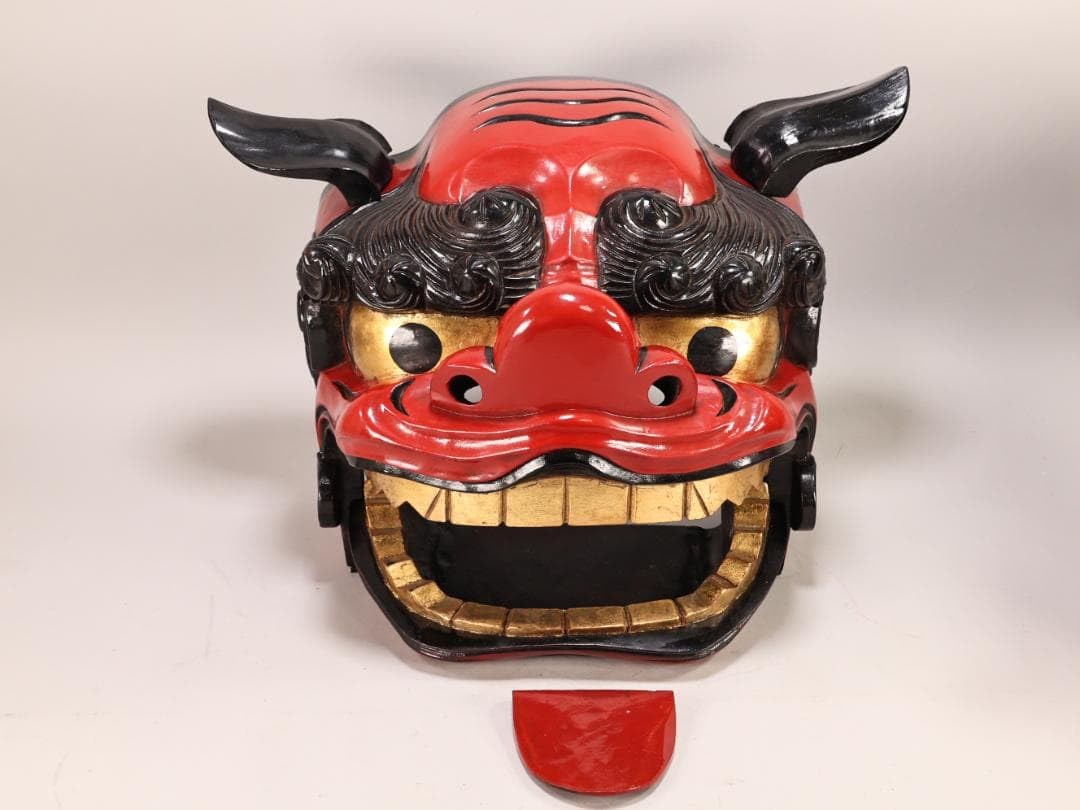 Amazon | BK563 獅子頭一対 雄雌セット 獅子頭 木彫 獅子舞 縁起物
