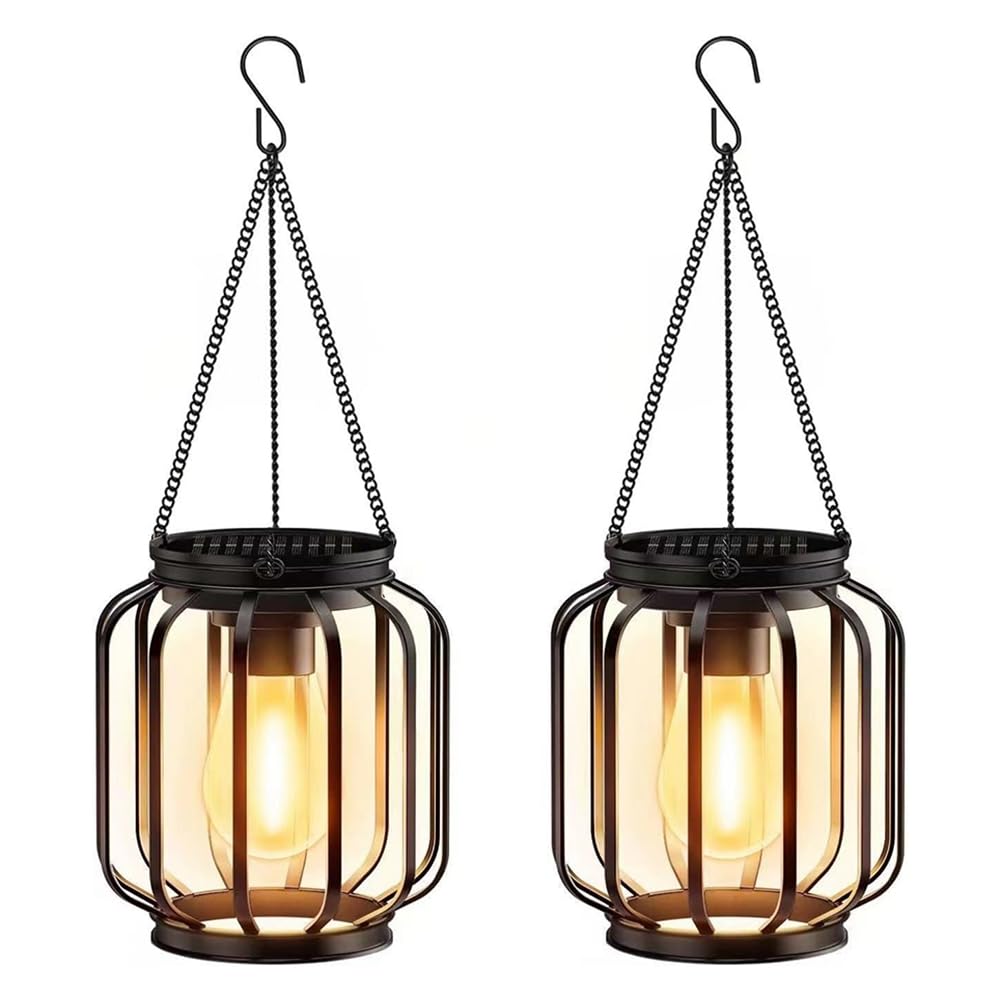 Vjsujehgy Waterproof Solar Hanging Lanterns Outdoor Lights with Hook, for Yard Garden Decoration, Outdoor Lighting for Outside