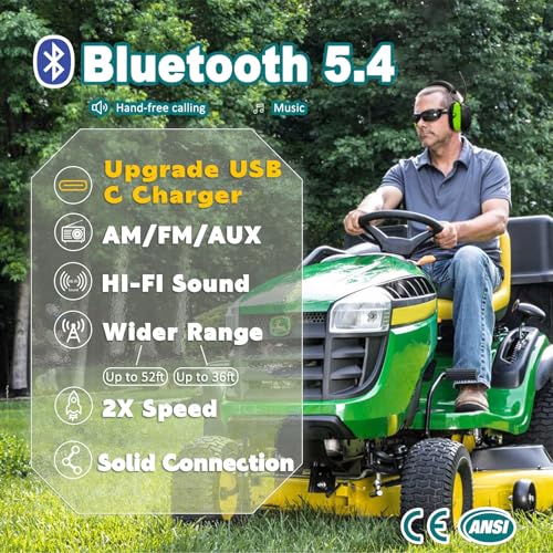Image of PROHEAR 033 2Pack Bluetooth 5.4 Hearing Protection AM FM Radio Headphones, Upgraded Noise Reduction Safety Earmuffs with Rechargeable 1500 mAH Battery, Ear Protector for Mowing Lawn Work, 2Green