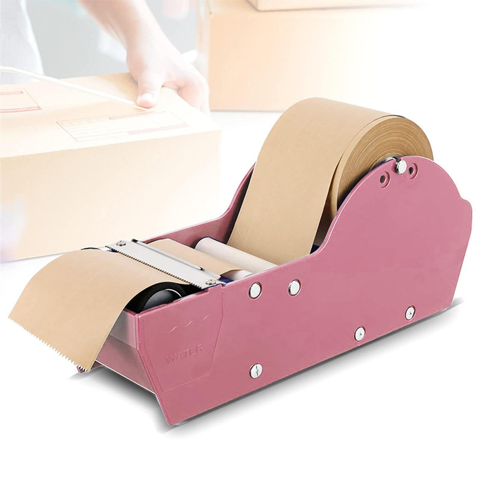 Sharplace Dispenser di Nastro Adesivo Attivabile con Acqua, Dispenser Portatile di Nastro Adesivo per Imballaggio E Macchina Sigillatrice per Scatole di Imballa, rosa