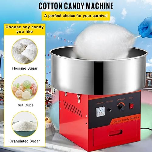 Miniatura 2 de Máquina eléctrica comercial de algodón de azúcar para familias y fiestas, 1030 W, 20.5 pulgadas, rojo