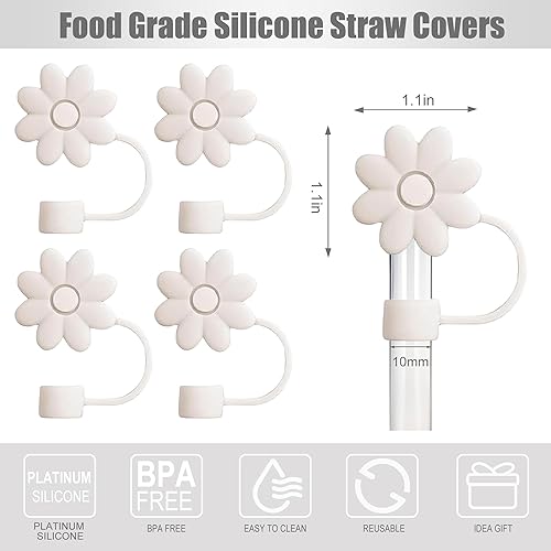 Miniatura 2 de 4 fundas de paja de flores para tazas Stanley de 30 y 40 onzas, accesorios de vaso ajustables, tapas de popote de silicona para copas Stanley,