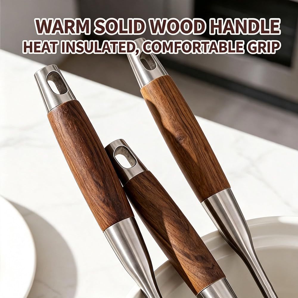 4-Teiliges KüChenhelfer-Set Aus Edelstahl 316l, Kochutensilien Mit Griffen Aus Massivem Padauk-Holz Und Edelstahl 304, Wok-Spatel, Pfannenwender, SchaumlöFfel, Suppenkelle