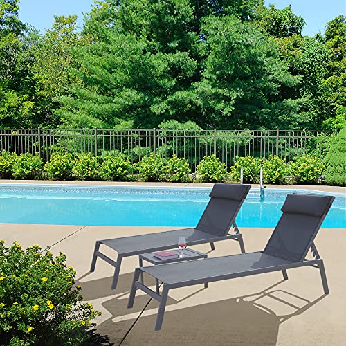 Domi Outdoor Living 3 Pieces Adjustable Chaise Lounge Set Outdoor Patio Lounge Chair All Weather Five-Position Recliner Chair Set W/Coffee Table For Patio thumb #8