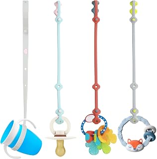 SMAutoLife Toy Safety Straps 4PK Stretchable Silicone Pacifier Clips Baby Toddler Sippy Cup Holder Straps for Strollers,High Chair,Shopping Cart,Car Seat,Cribs,Exersaucer