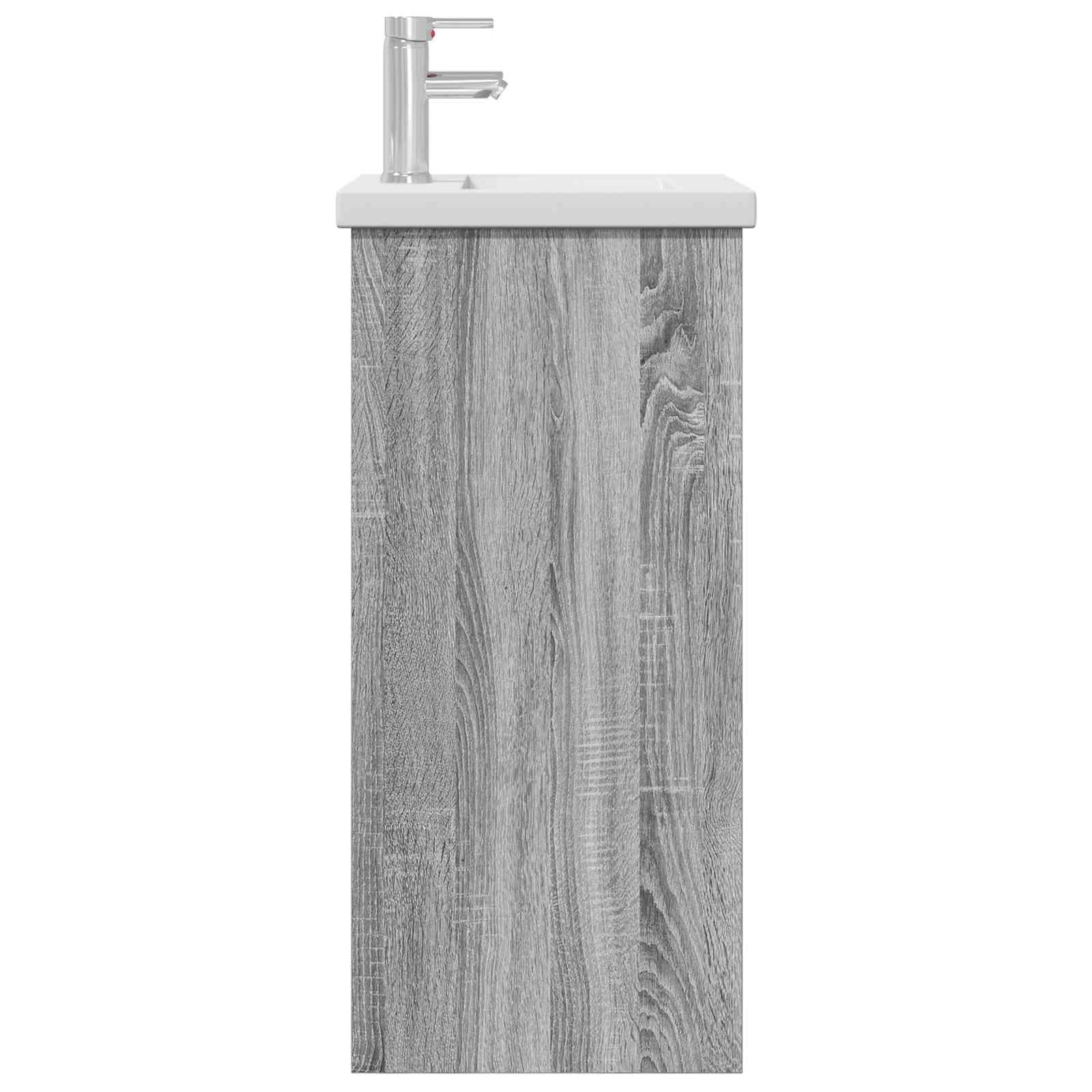 Mueble de baño con lavabo y grifo, gris Sonoma, 42 cm | Lavabo compacto con armario bajo para el pequeño cuarto de baño o aseo de invitados, incluye grifo.