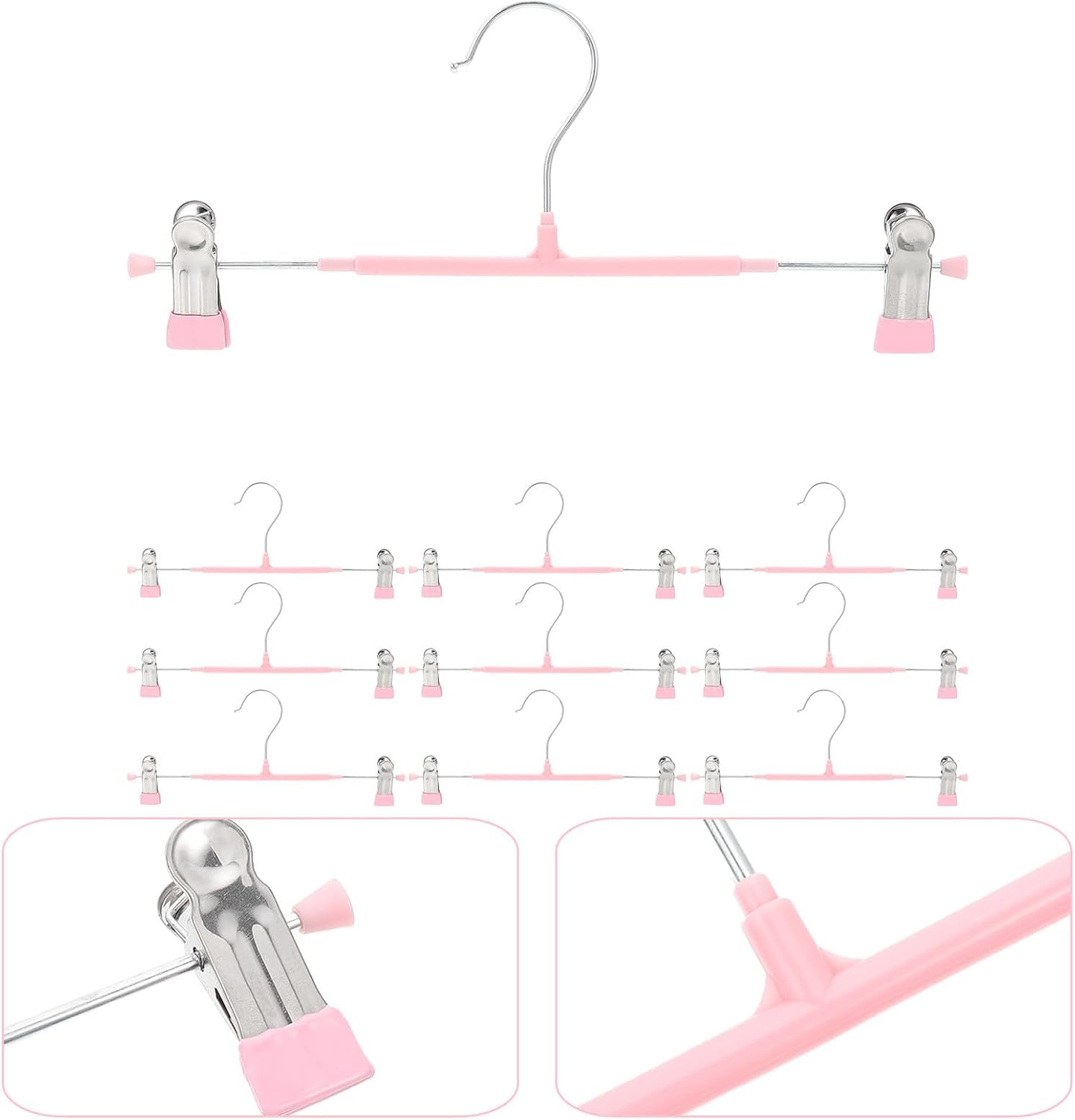 Operitacx 10 Pcs Non-Slip Stainless Steel Pants and Skirt Hangers with Strong Clips Household Clothes Hanger for Jeans and Clothes Pink