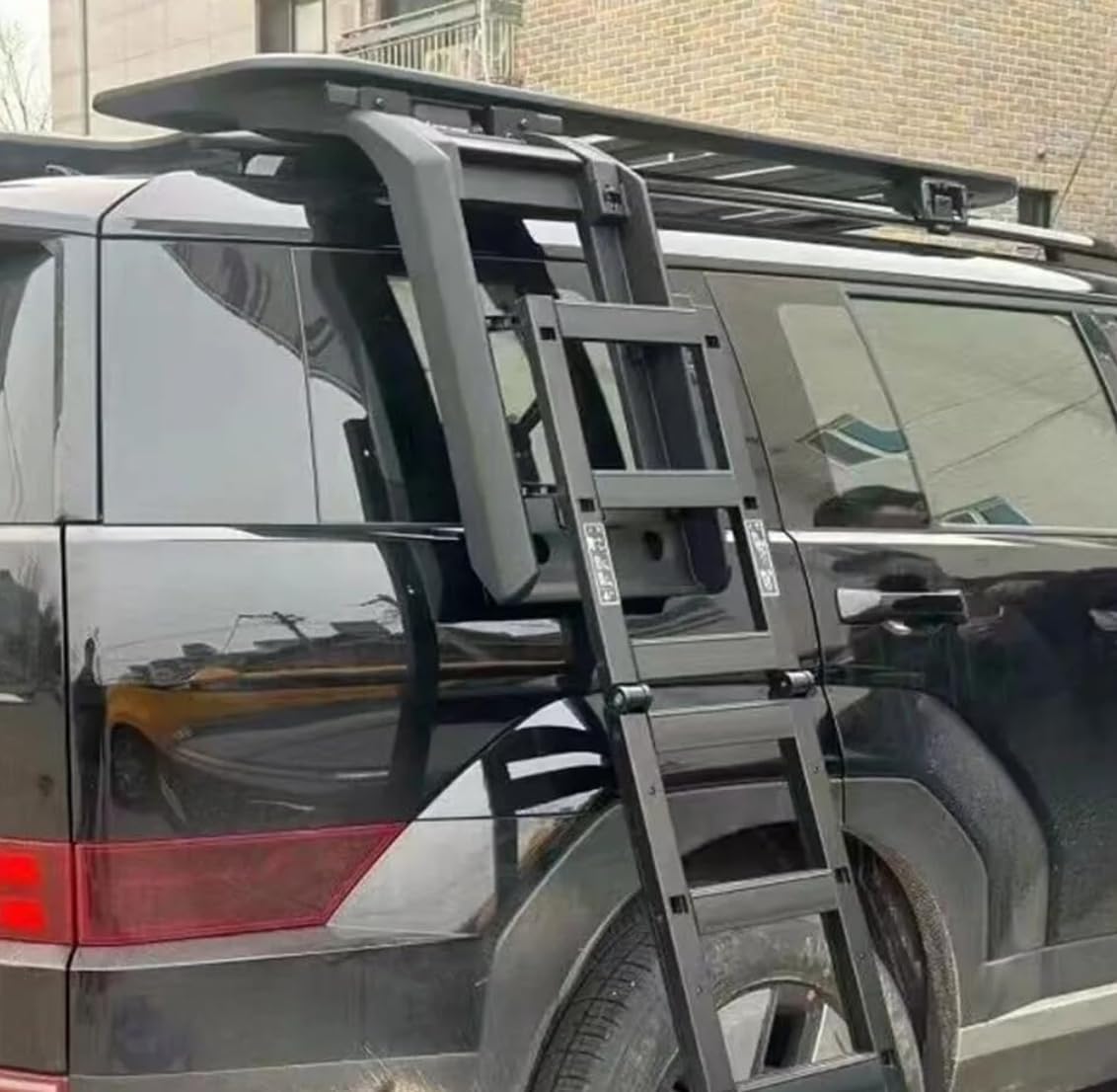 Glossy Black Foldable Liftable Side Window Roof Step Ladder Fits for Hyundai Santa Fe MX5 2024 2025 2026