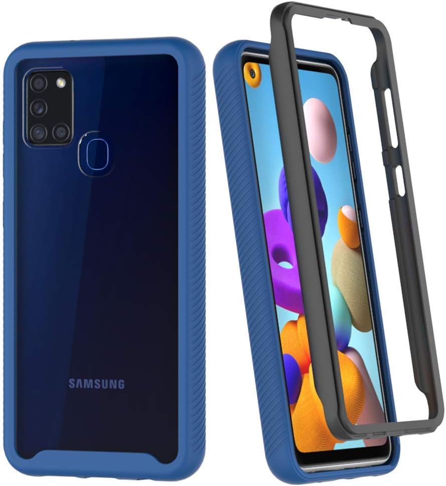 ONOLA Case for A21S Phone Case,Three Defense Built-in Screen Protector Crystal Clear Full Body Shockproof Slim Fit Cover for Samsung Galaxy A21S Phone Clear (Blue)