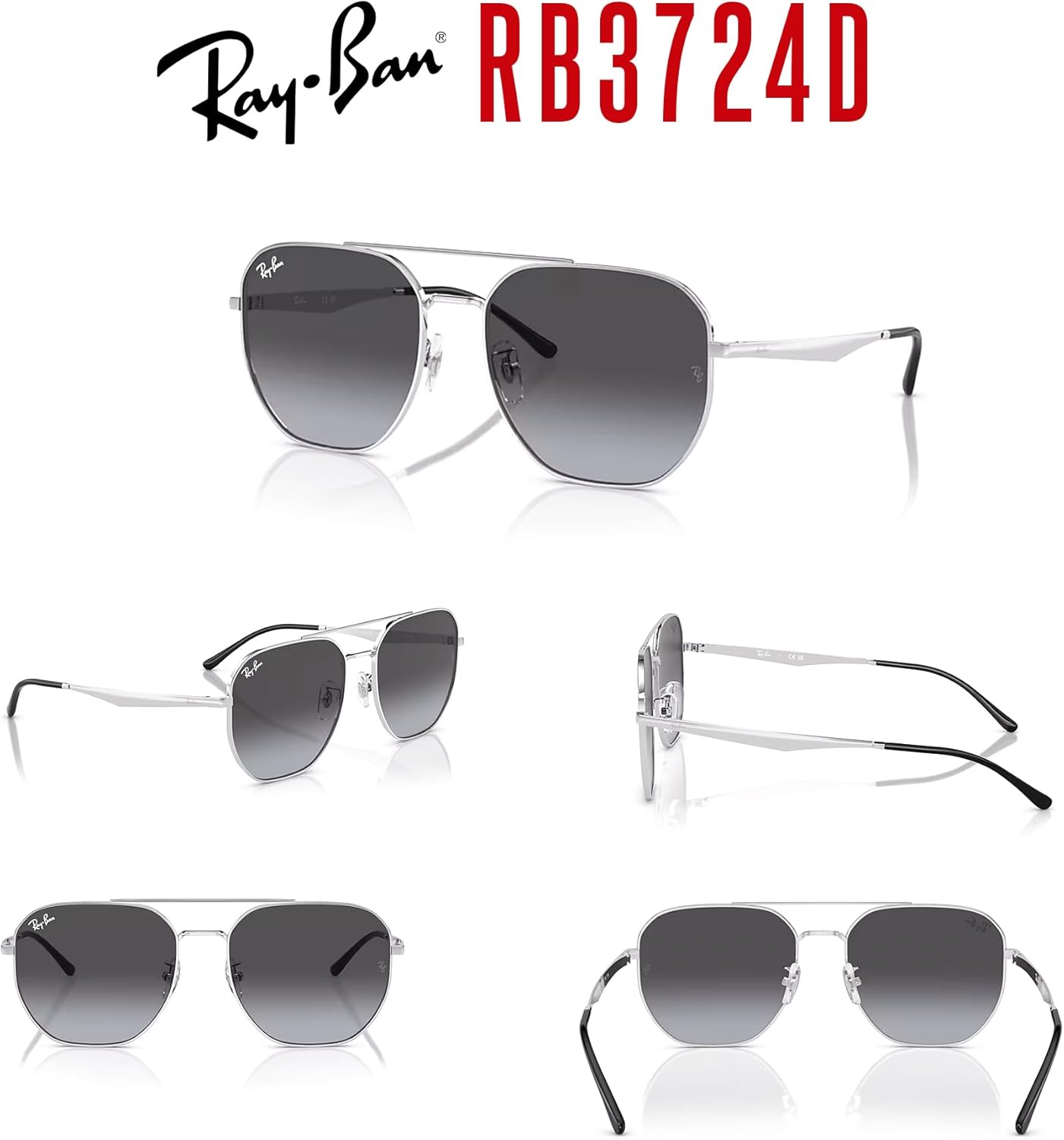 Ray-Ban RB3724D Asian Fit Hexagonal Sunglasses for Men for Women +BUNDLE with ACCESSORY EYEWEAR KIT