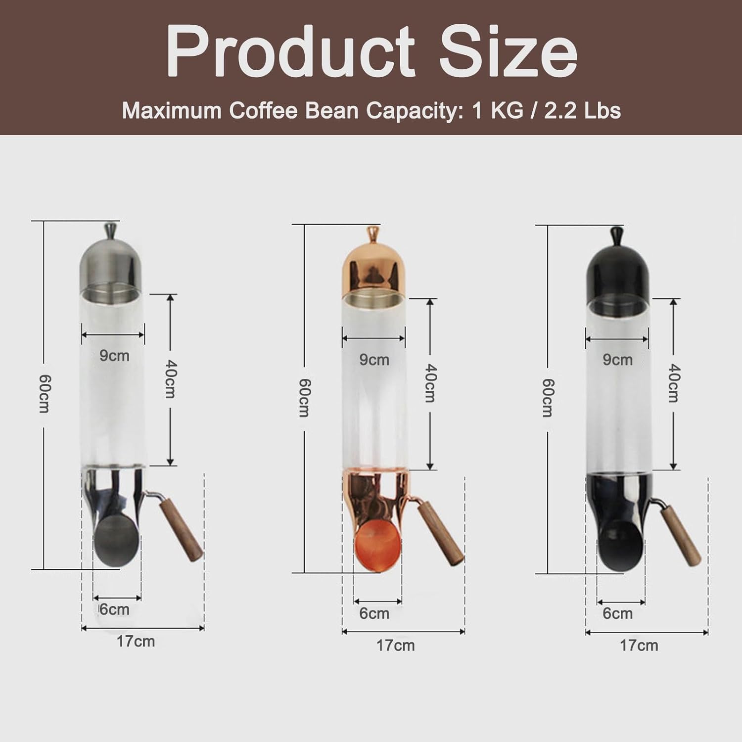 Coffee Bean Dispenser, Commercial Wall-mounted Cereal Dispenser Storage Container, Large Capacity Dry Food Containers For Displaying Coffee Beans, Candy, Tea, Grains(Gold 60cm,2 Pack)