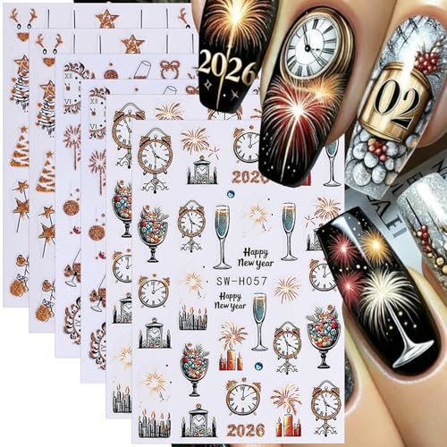 6 Sheets Christmas Nail Stickers for Nail Art 2026 New