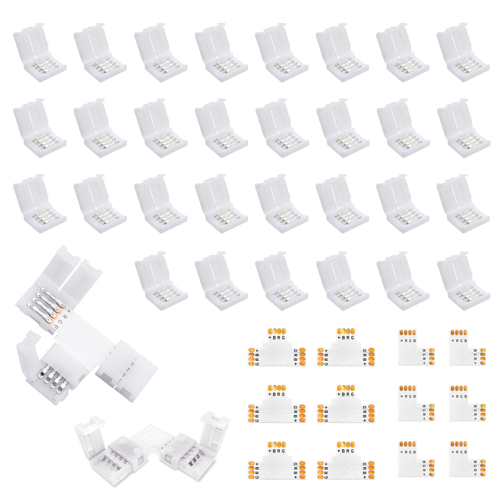 Filo LED RGB senza saldatura, CESFONJER 4pin 10mm larghezza striscia striscia jumper, connettore angolare L 4pin senza saldatura, totale 20pezzi, per striscia LED RGB non impermeabile 5050 4pin 10mm