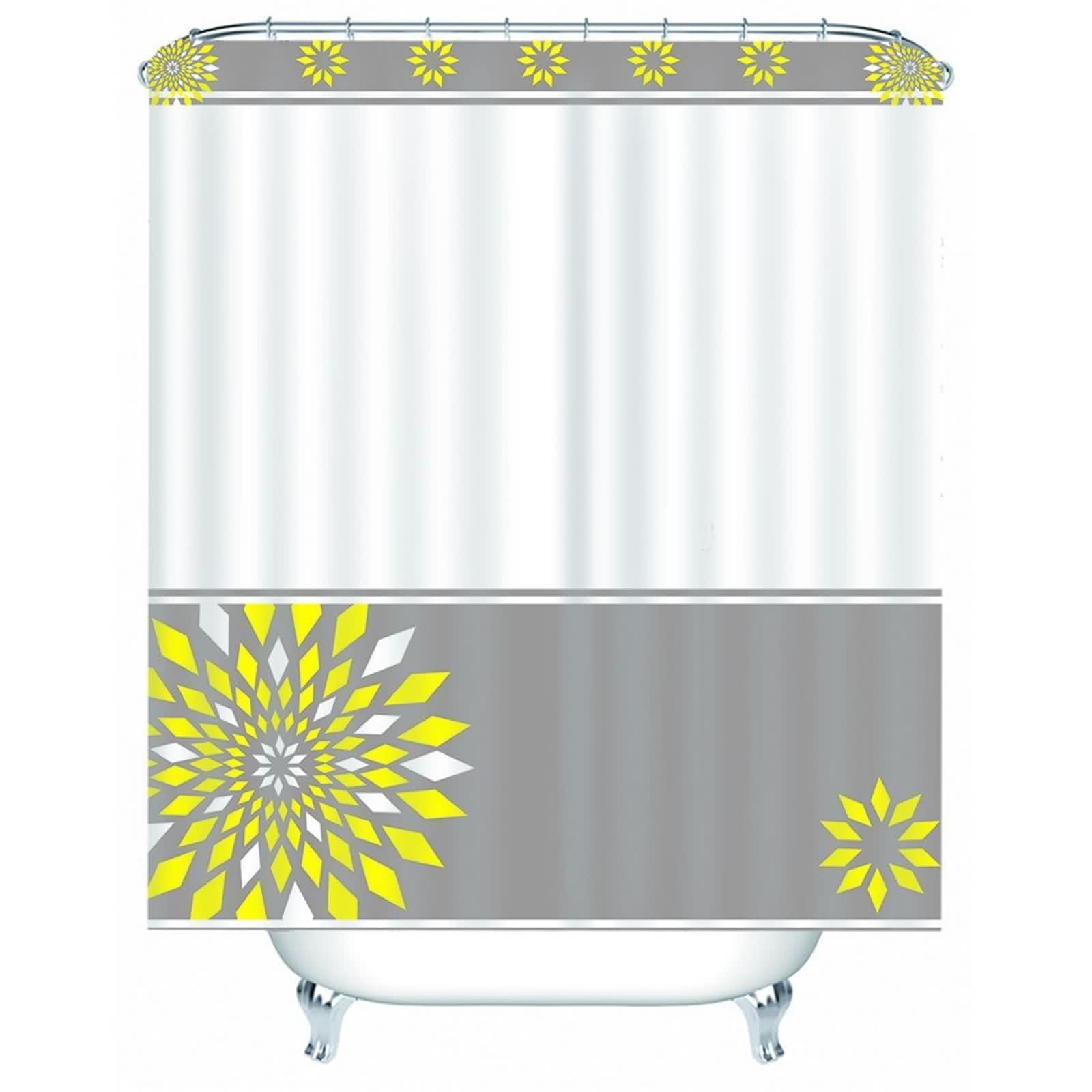 Rideau de douche en tissu élégant motif floral jaune et gris lavable en machine