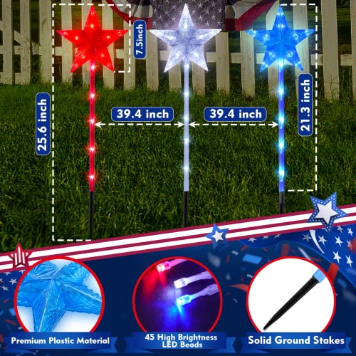 3 Pack 4Th Of July Decorations Outdoor Pathway Lights, Red White And Blue Star Lights With Timer Remote Outdoor Waterproof Battery Operated Patriotic Lights For Independence Day Yard Garden Lawn Decor #TOP1