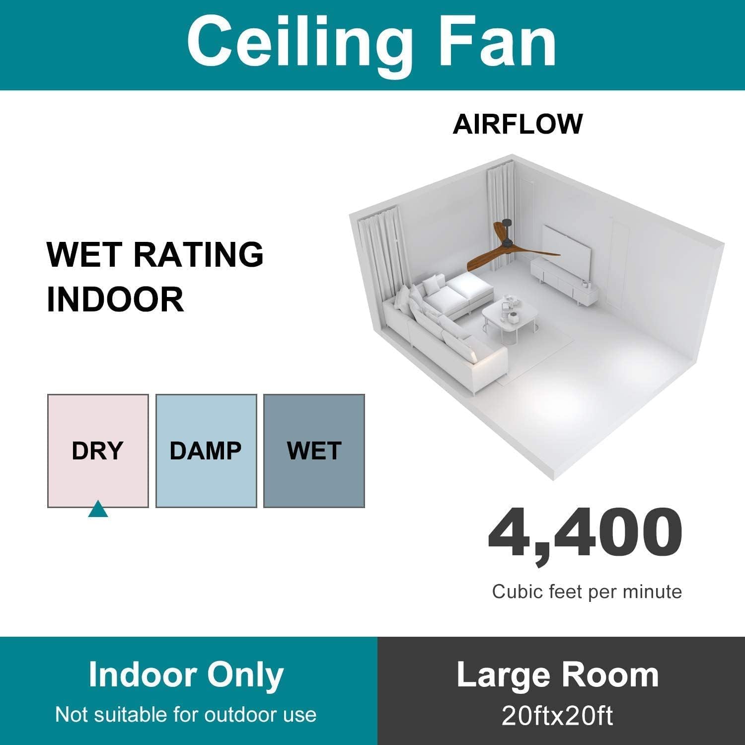 Sofucor Ceiling Fan without Lights, 60 Inch Low Profile Flush Mount Mordern Wood Ceiling Fan with Remote for Indoor Farmhouse Bedroom Living Room Outdoor Patio Porch, Reversible DC Motor, Noiseless