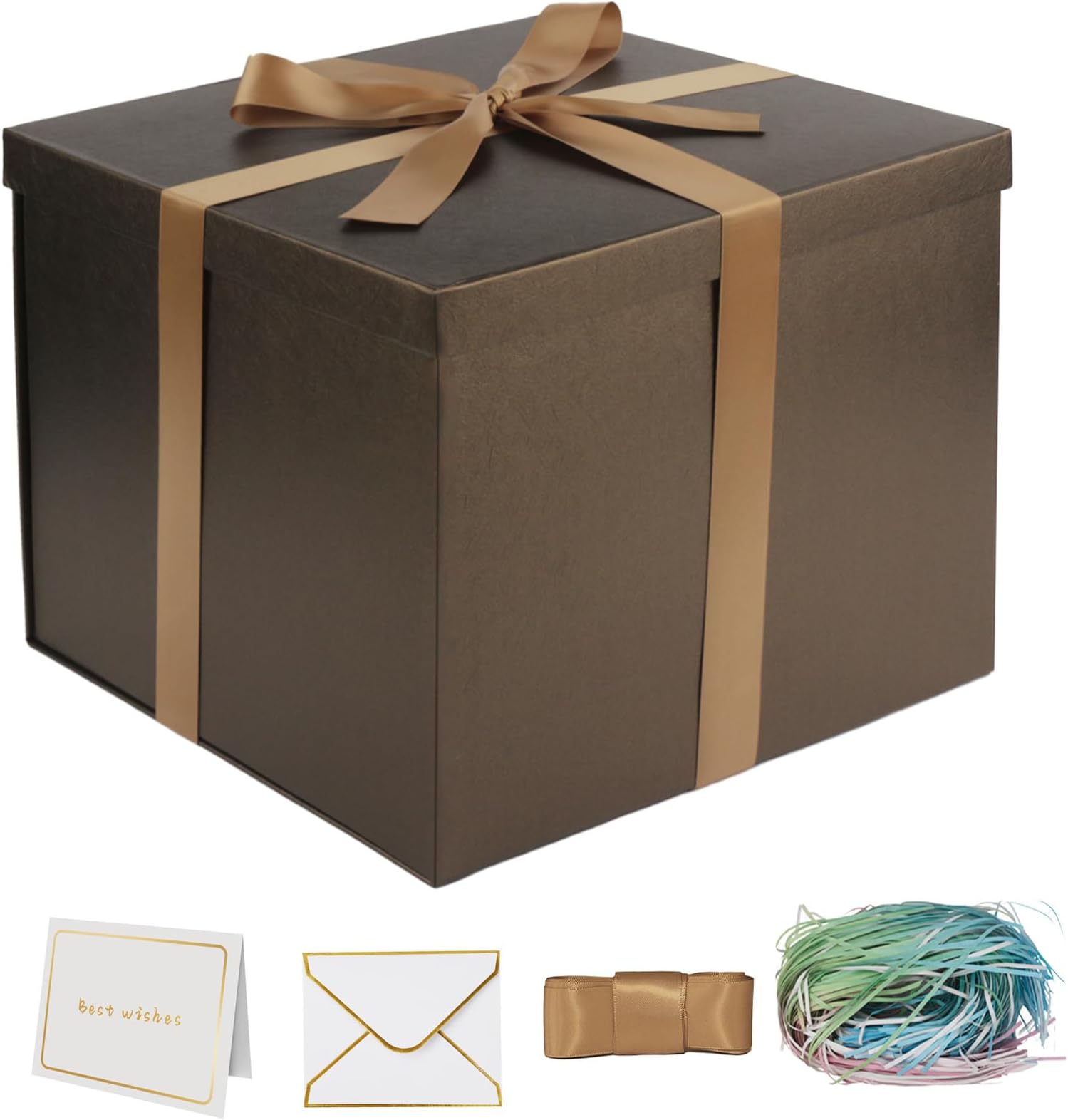 YINUOYOUJIA Large Gift Box 12x12x10 Inches,Brown Gift Boxes for Presents,Birthday Box,for Packaging,Valentine's Day,Mother's Day,Christmas,Anniversaries,Family or Business.