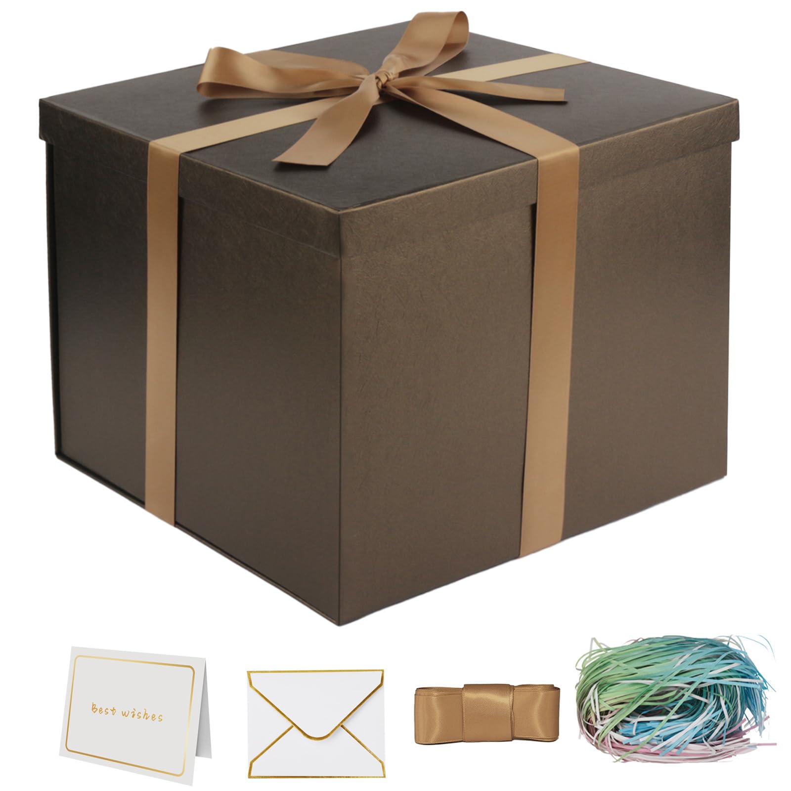 YINUOYOUJIA Large Gift Box 12x12x10 Inches,Brown Gift Boxes for Presents,Birthday Box,for Packaging,Valentine's Day,Mother's Day,Christmas,Anniversaries,Family or Business.